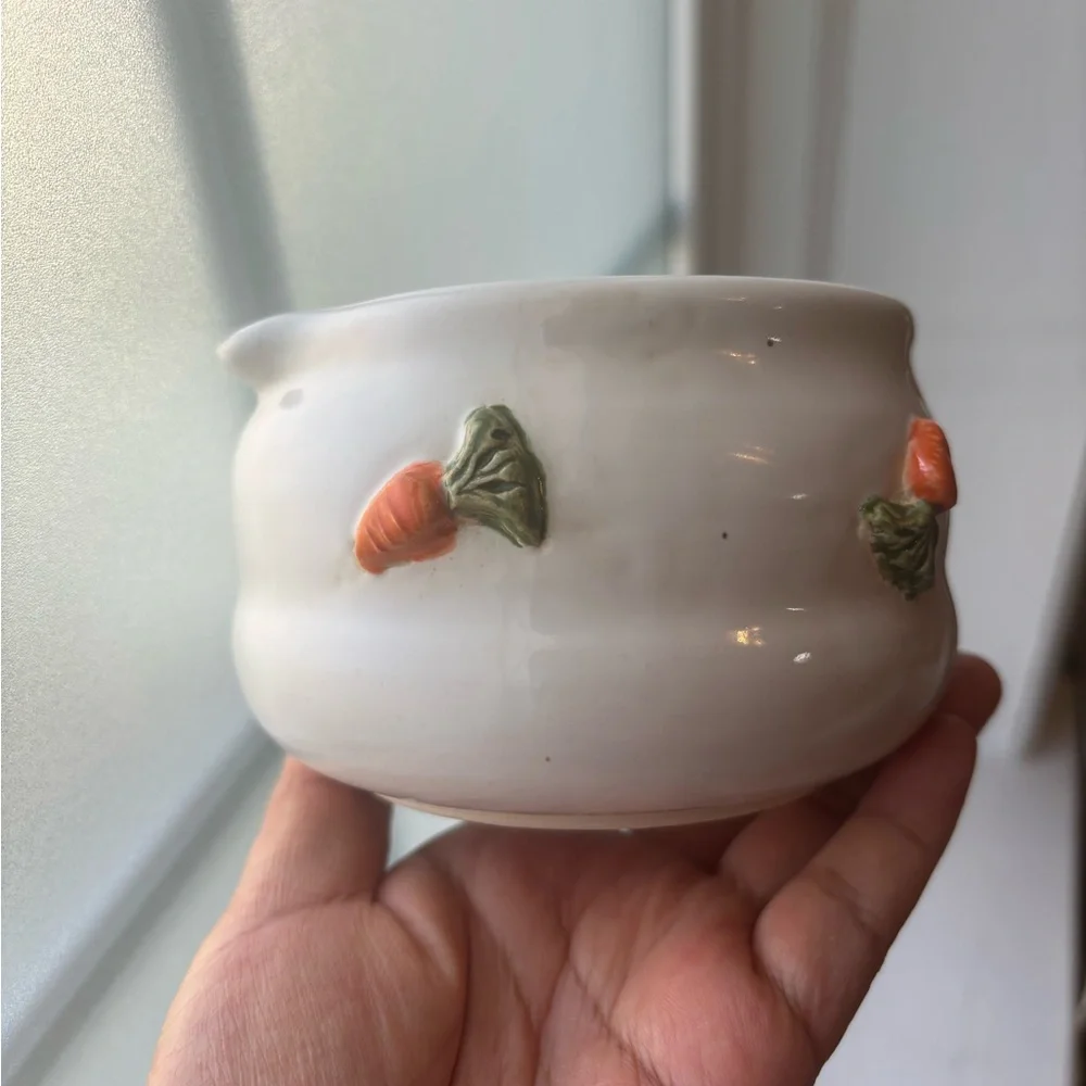 Handmade Ceramic matcha Bowl with Orange Carrot Accents